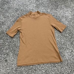 Joie Orange Mock Neck Ribbed Short Sleeve Top Sz Small S Cotton Blend